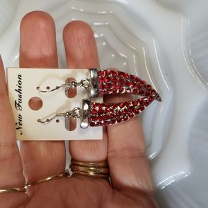 New Fashion Red Rhinestone Tusk Earrings